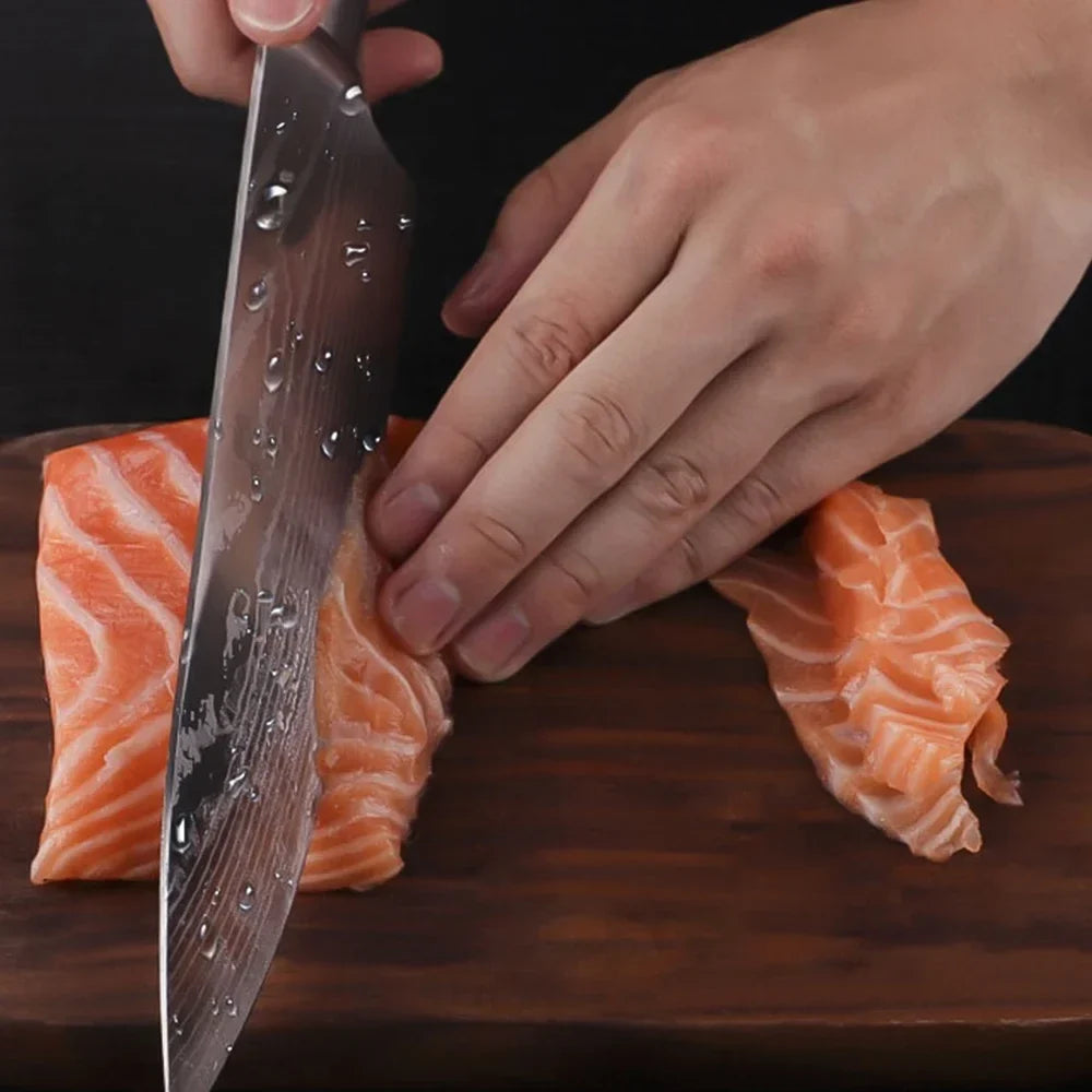 8/10pcs Japanese Kitchen Knife Set – Laser Damascus Pattern, High Carbon Stainless Steel Chef Knives for Meat, Vegetables & Fruit Slicing
