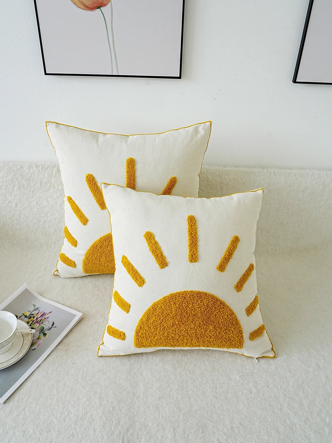 Sun Tufted Embroidered Pillowcase