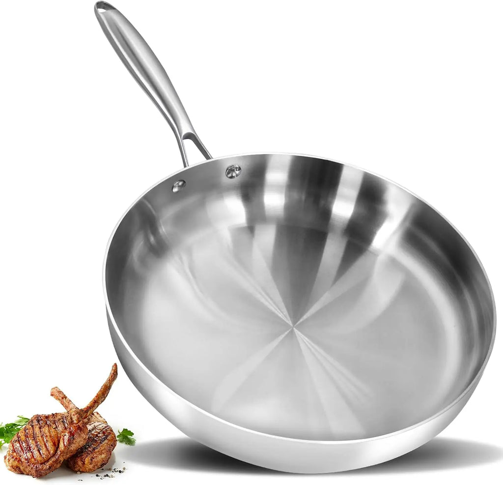 304 Stainless Steel Frying Pan, NonStick Pan Fried Steak Pot  Uncoated Kitchen Cookware For Gas Stove and Induction Cooker