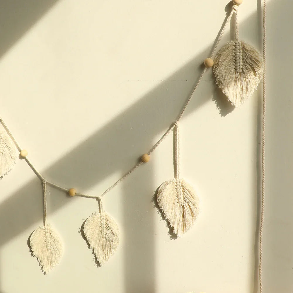 Large Macrame Wall Hanging Boho Leaf Tassels Decoration Wall Decor Art Tapestry Home Decorations for Bedroom Living Room