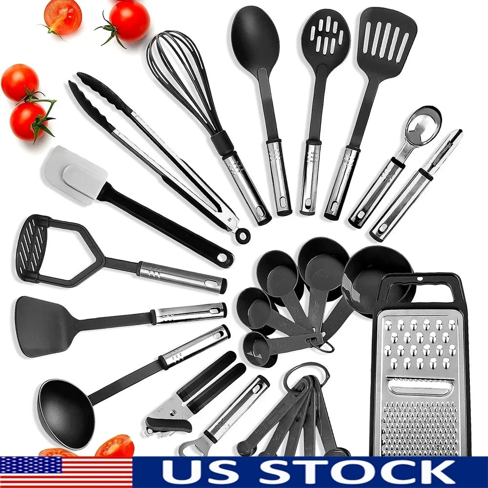 24-Piece Kitchen Utensil Set – Nonstick-Safe Nylon & Stainless Steel Cooking Tools