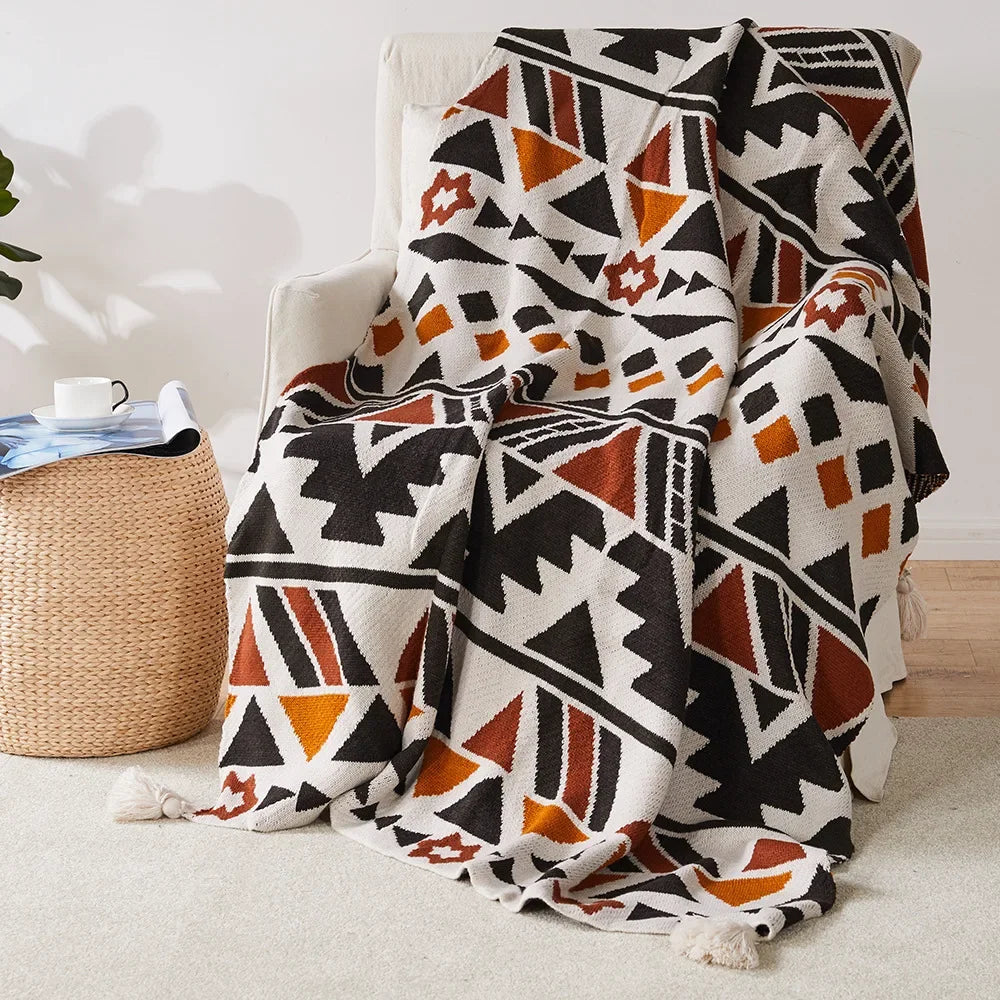 Knit Stripe Tassel Throw Blanket