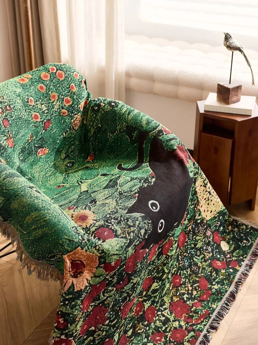 Cat Woven Throw Blanket – Jacquard Tapestry Sofa Cover for Cozy Home & Picnic Use