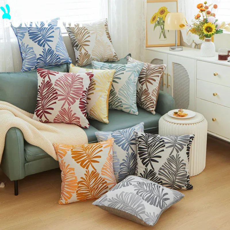 Bay Leaf Cushion Cover – Square Decorative Throw Pillow Case for Boho Home Decor