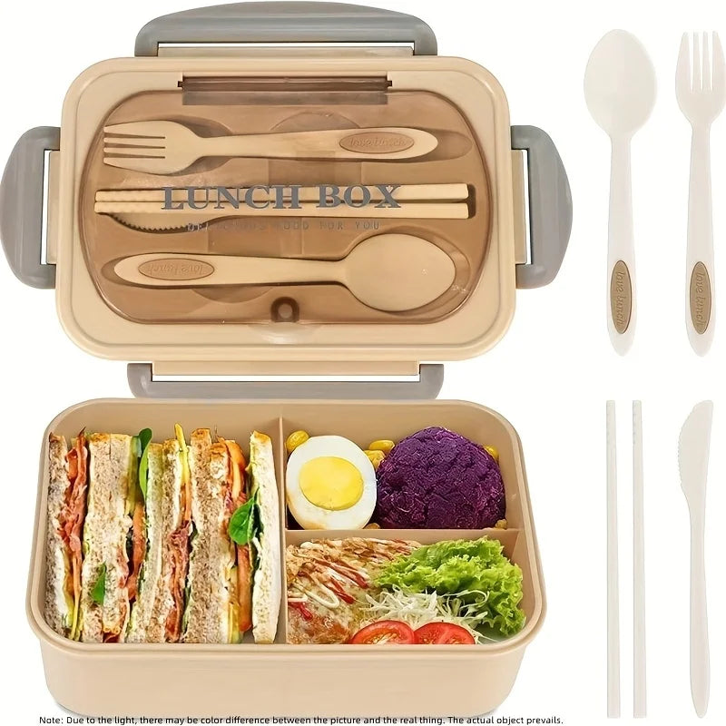 Leak-Proof Square Lunch Box with Utensils – Microwave-Safe Food Container for Office Workers, Students & Kitchen Storage