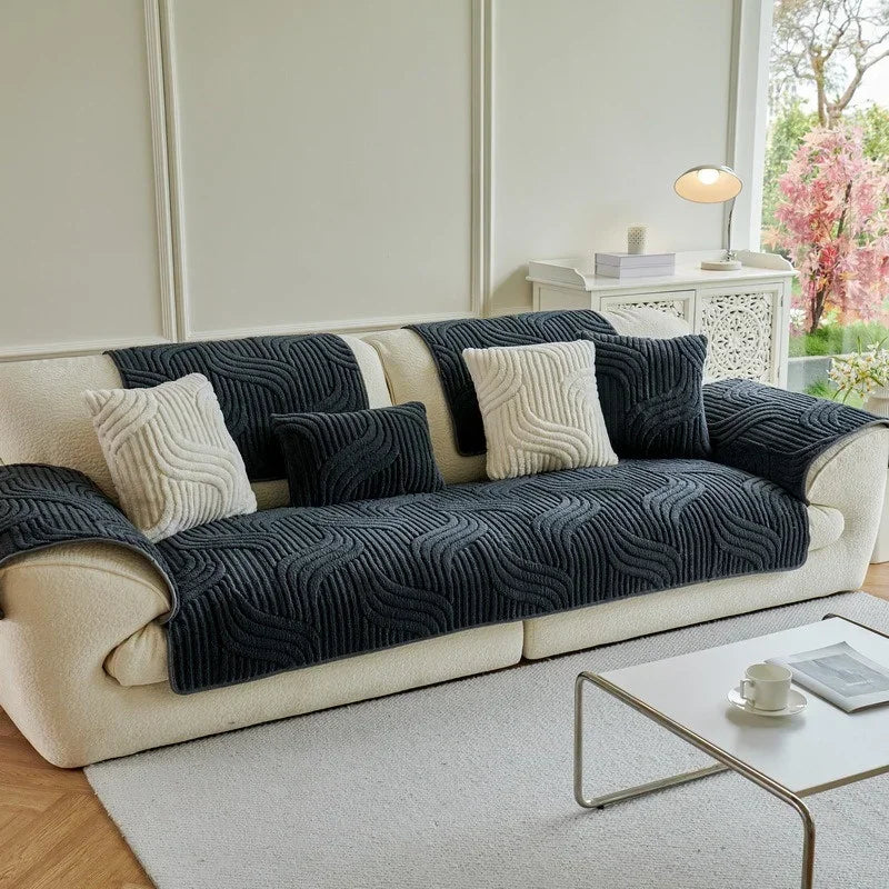 Plush Wave Striped Couch Slipcovers
