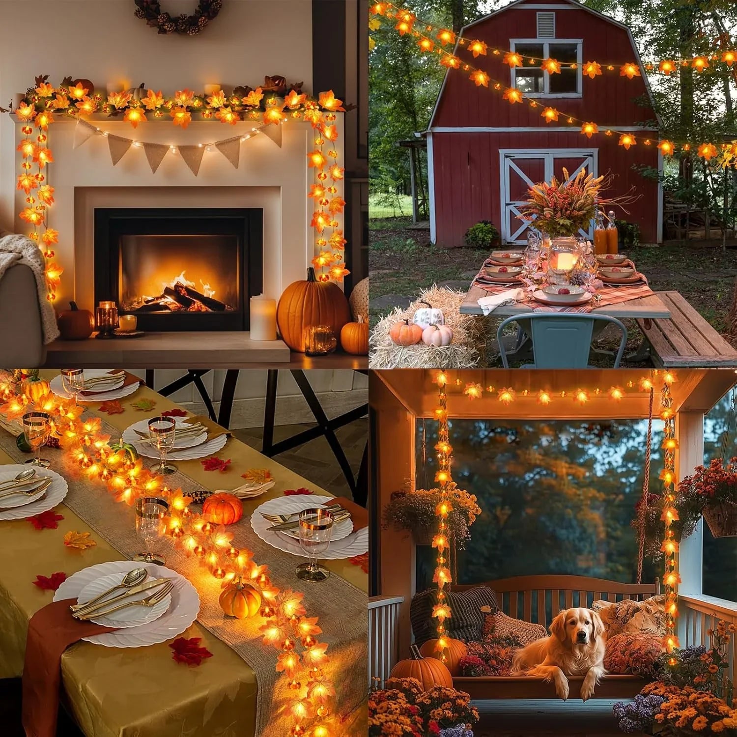 Fall Pumpkin & Maple Leaf String Lights