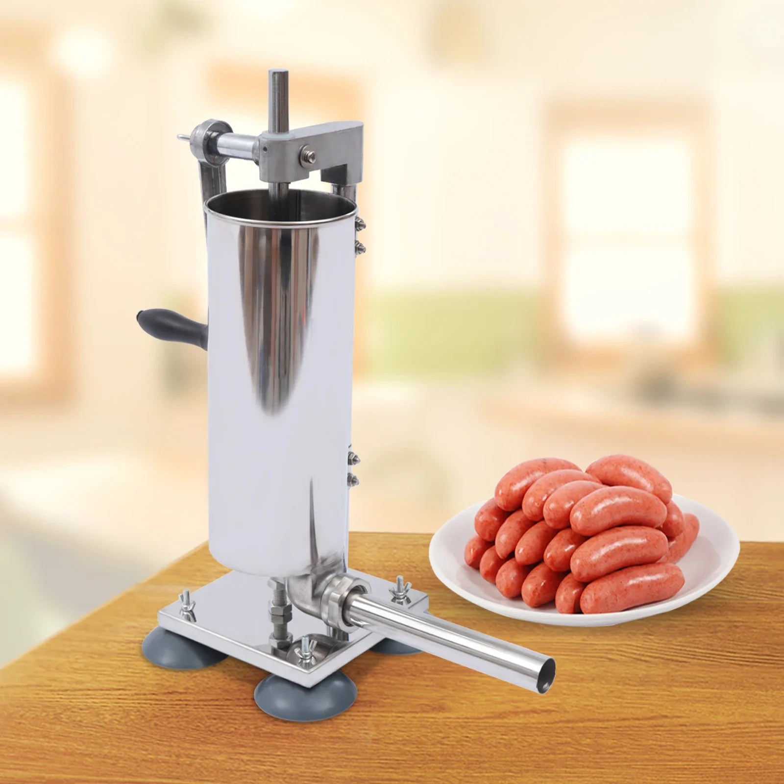 3L Vertical Manual Sausage Stuffer Machine – Stainless Steel Sausage Maker with 4 Steel & 7 PE Tubes