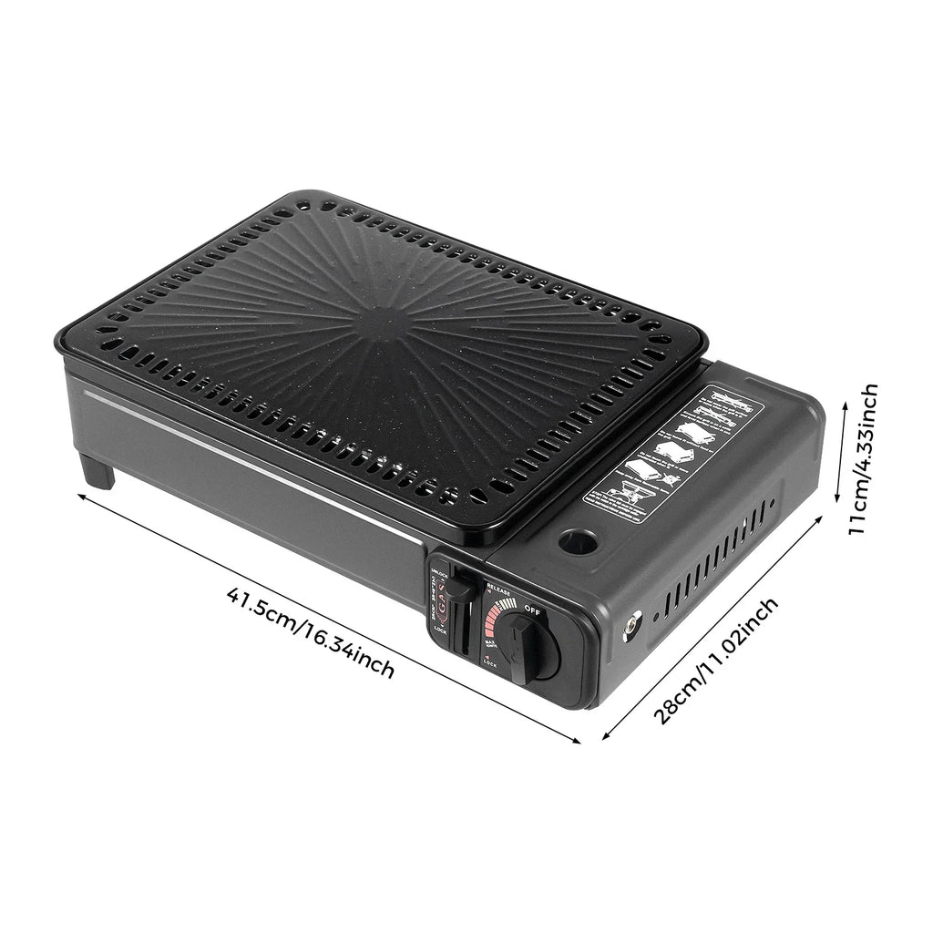 Portable Butane Gas Grill Stove Dual Inlets Adjustable Firepower with Carrying Case Grill Net for Camping Outdoor Use