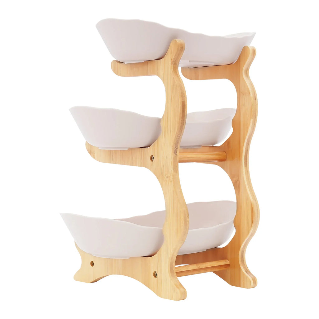 3-Tier Fruit & Dessert Tray Stand – Multi-Layer Snack, Candy & Cake Display with Bamboo Wood Rack for Parties, Weddings & Home Decor