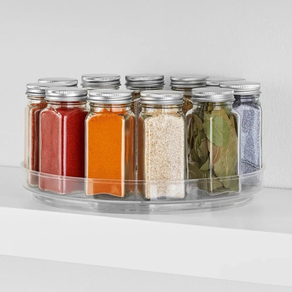 Clear Plastic Turntable Organizer 10 Inch Low Wall Modular Storage System Spice Cabinet 360 Degree Rotation Efficient Kitchen