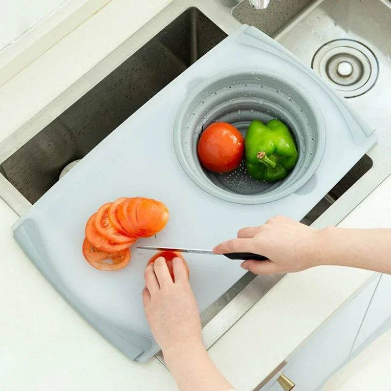 Foldable 3-in-1 Cutting Board with Drain Basket