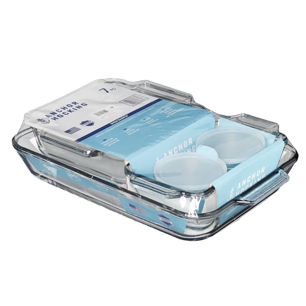 7 Piece Glass Baking Dish Set Oven Safe Bakeware Casserole Dishes Durable Tempered Glass Loaf Cake Custard Cups Microwave