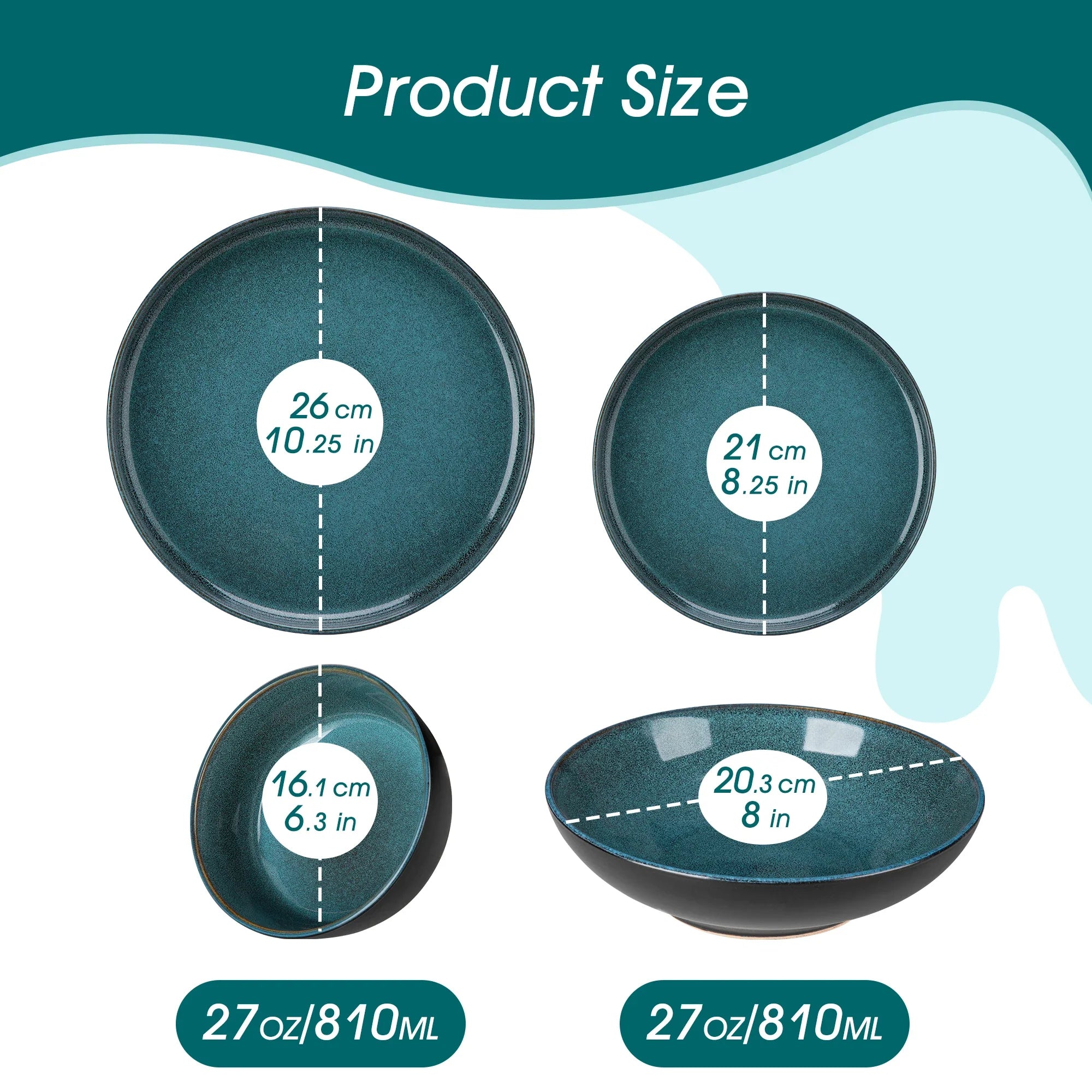 Vancasso 18/24 Piece PLAYB Ceramic Plate Set – Reactive Glaze Stoneware Dinnerware with Dinner, Dessert, and Cereal Bowls