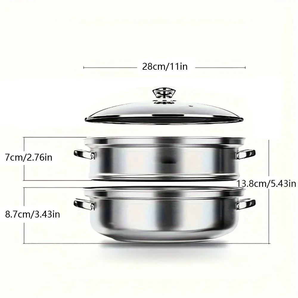 5PCS Stainless Steel Double & Triple Layer Steamer Soup Pot – 2-in-1 Multifunctional Cooking Set