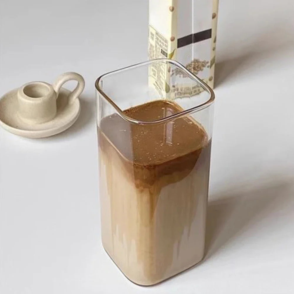 2-Piece Square Glass Cup Set with Lid & Straw – Hot & Cold Drinkware