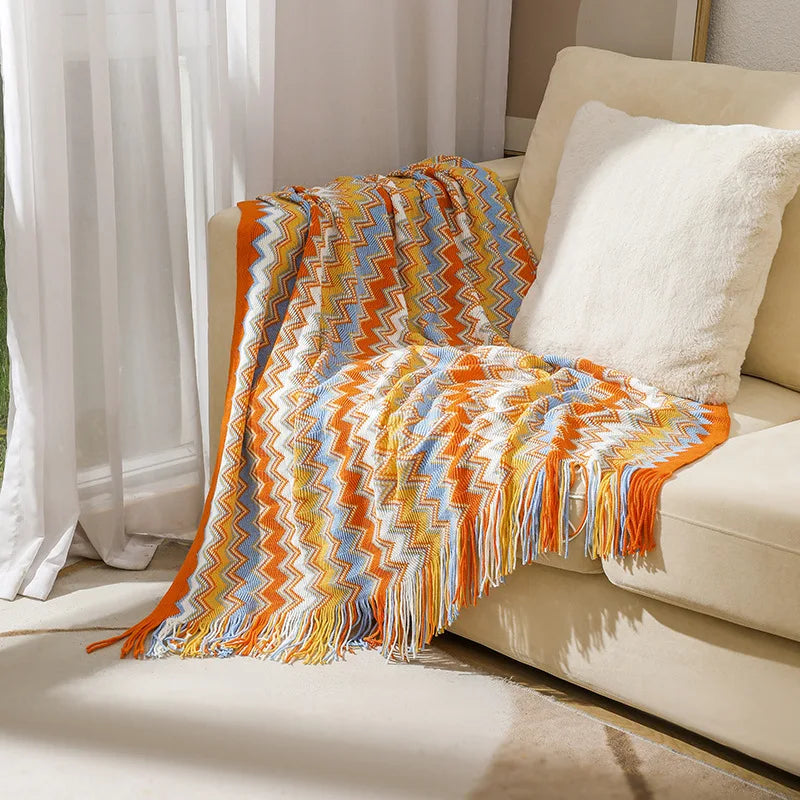 Boho Woven Zigzag Throw Blanket
