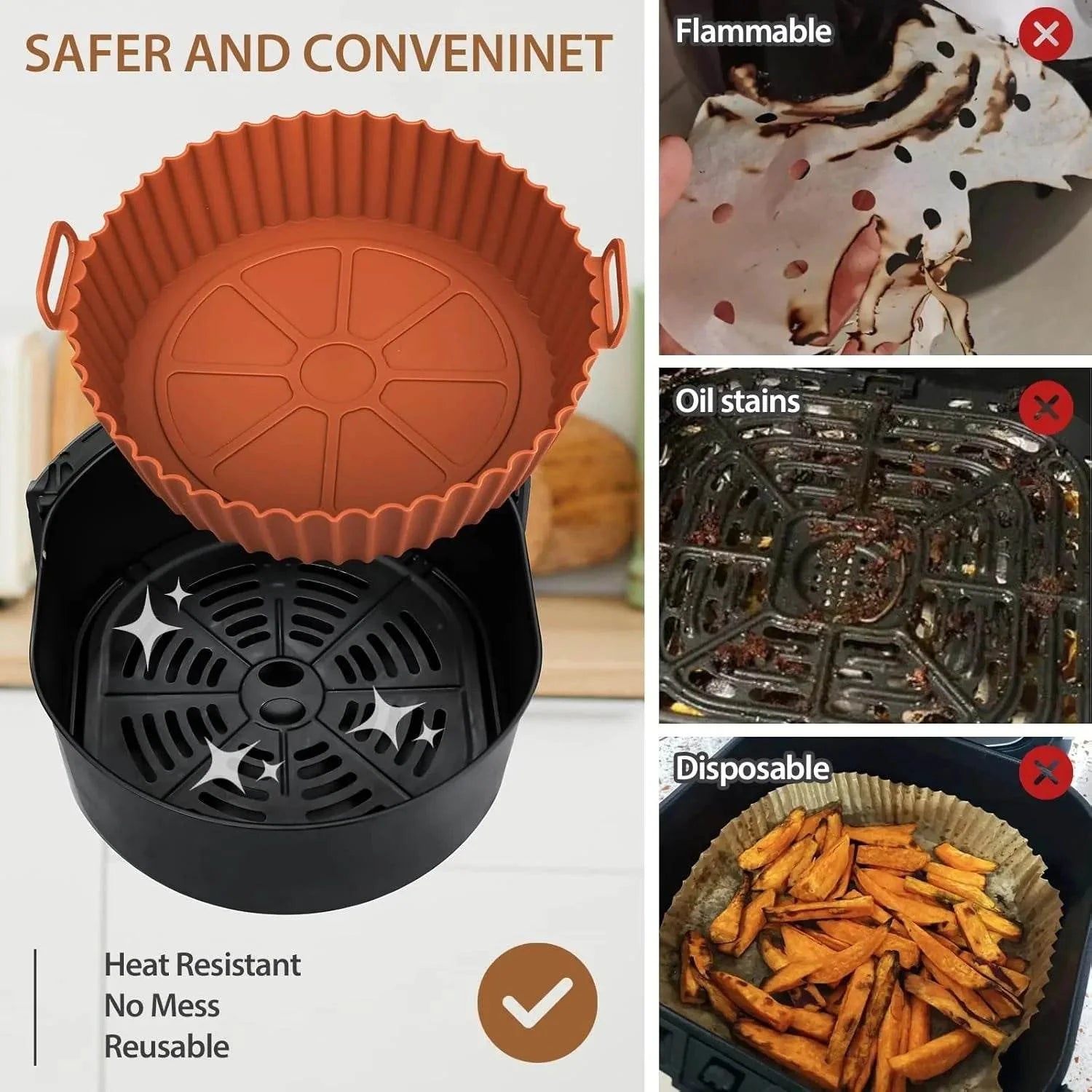 Reusable Silicone Air Fryer Basket – Non-Stick Tray
