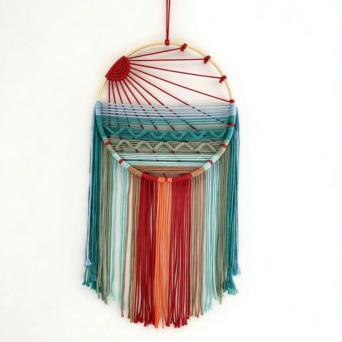 Red Sunrise Woven Boho Cotton Tapestry