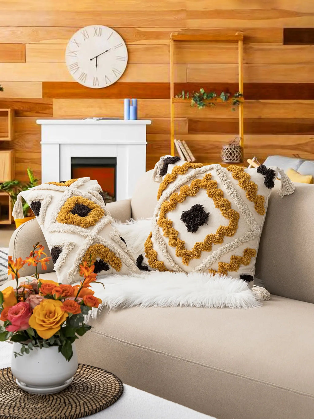 Rust Bohemian Tufted Geometric Pillowcase