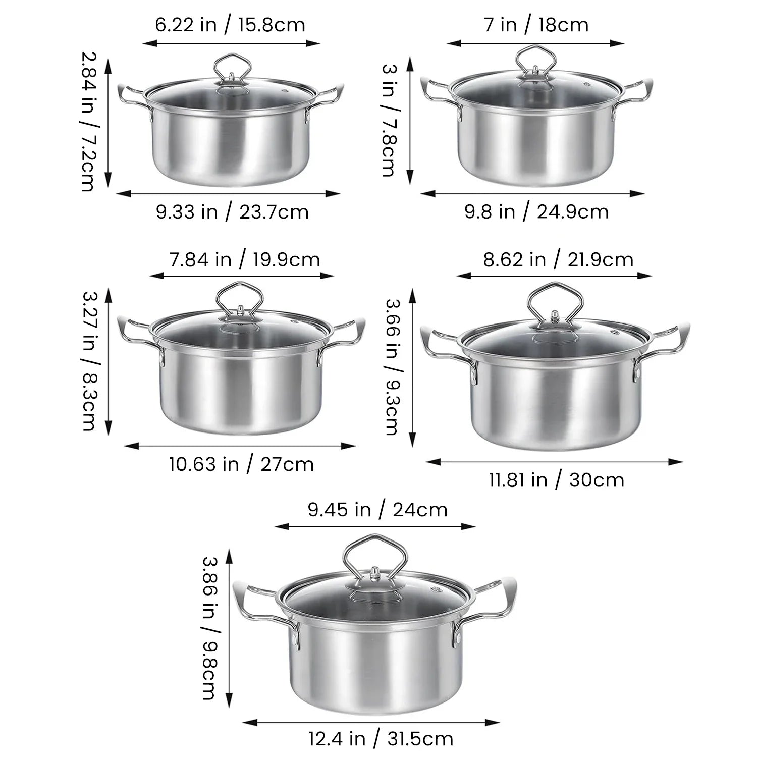 15-Piece Stainless Steel Cookware Set: Non-Stick Pan Set, Skillet, Stew Pot, Wok Multifunctional, Stylish, Outdoor Cookware Set