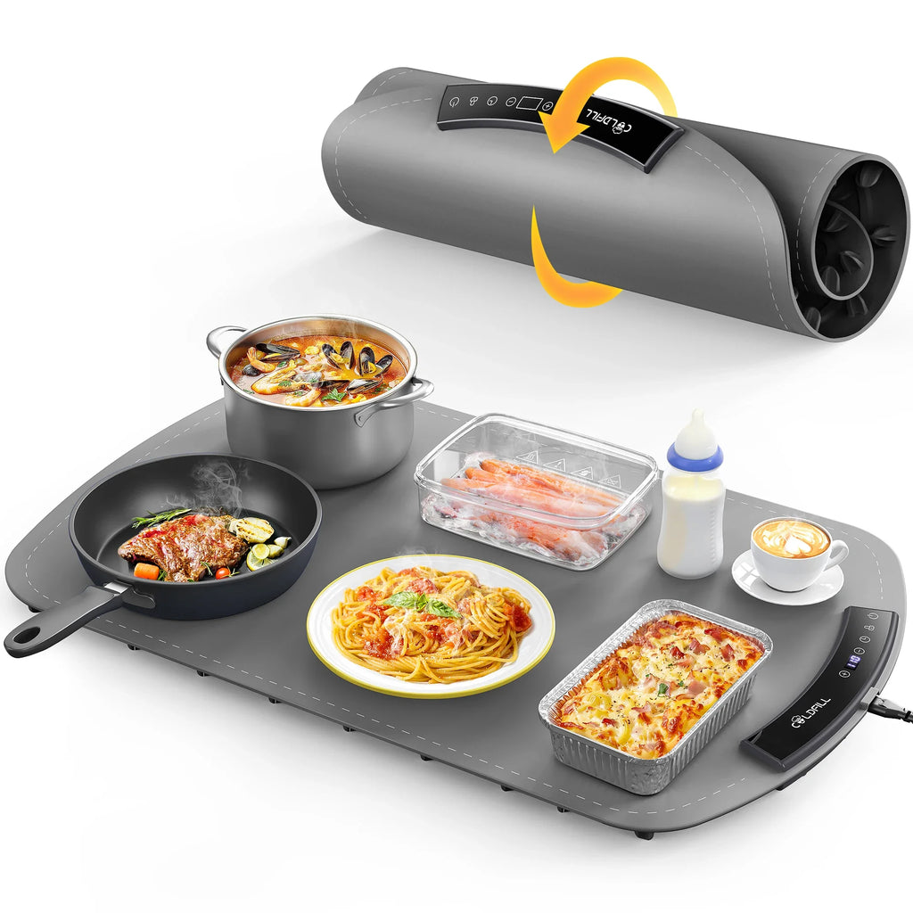 Electric Warming Tray with 8 Tem Setting Food Warmer Plate Foldable Portable Smart Food Fast Heating Mat Electric Warming Tray
