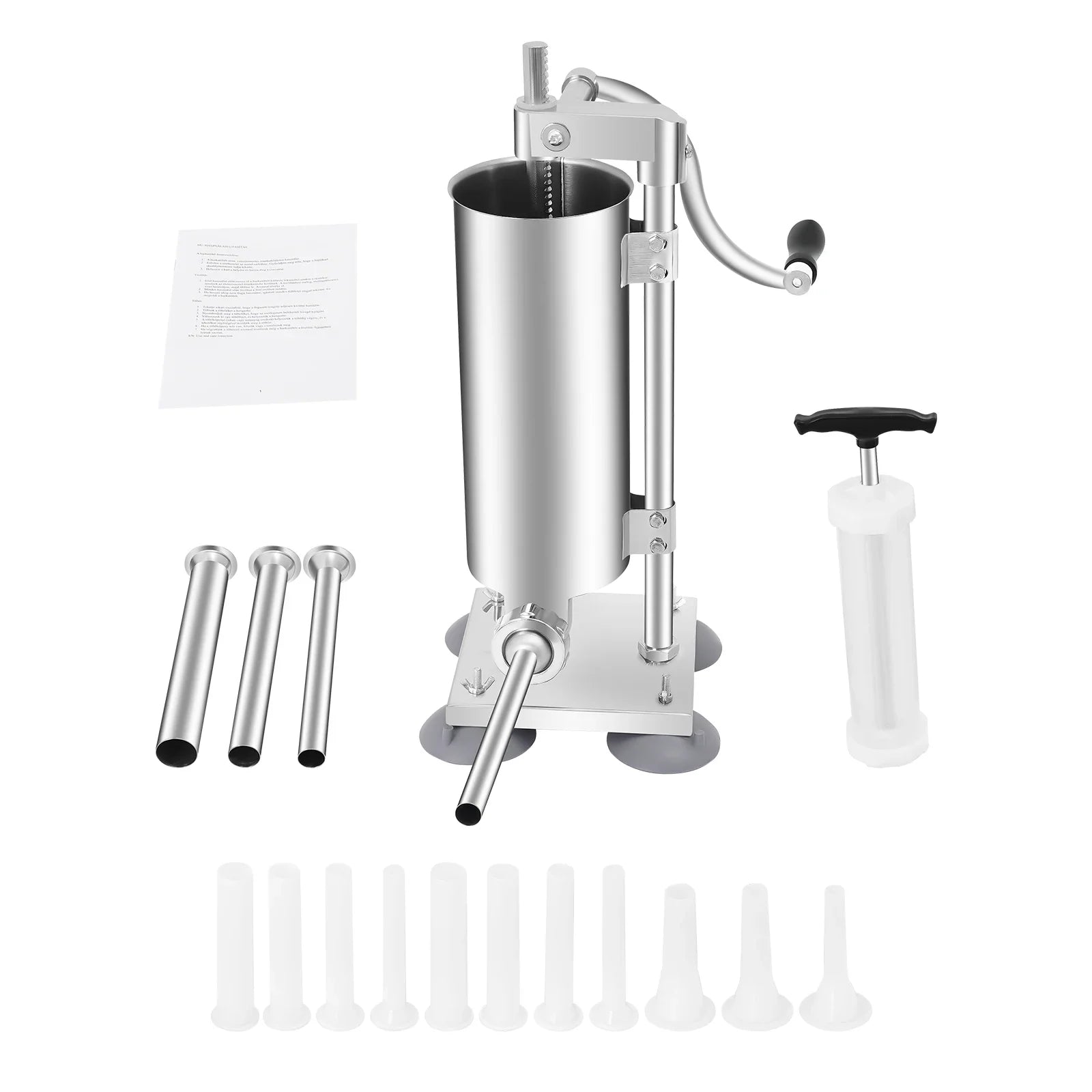 3L Vertical Manual Sausage Stuffer Machine – Stainless Steel Sausage Maker with 4 Steel & 7 PE Tubes