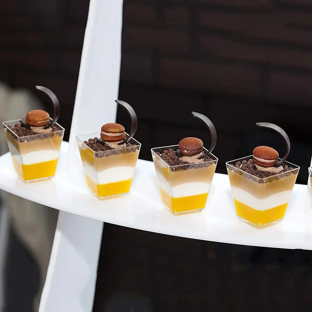 60ml Dessert Bowl with Spoon Set Square Mini Dessert Cups Disposable Supplies Reusable Accessories for Tasting Pudding Yogurt