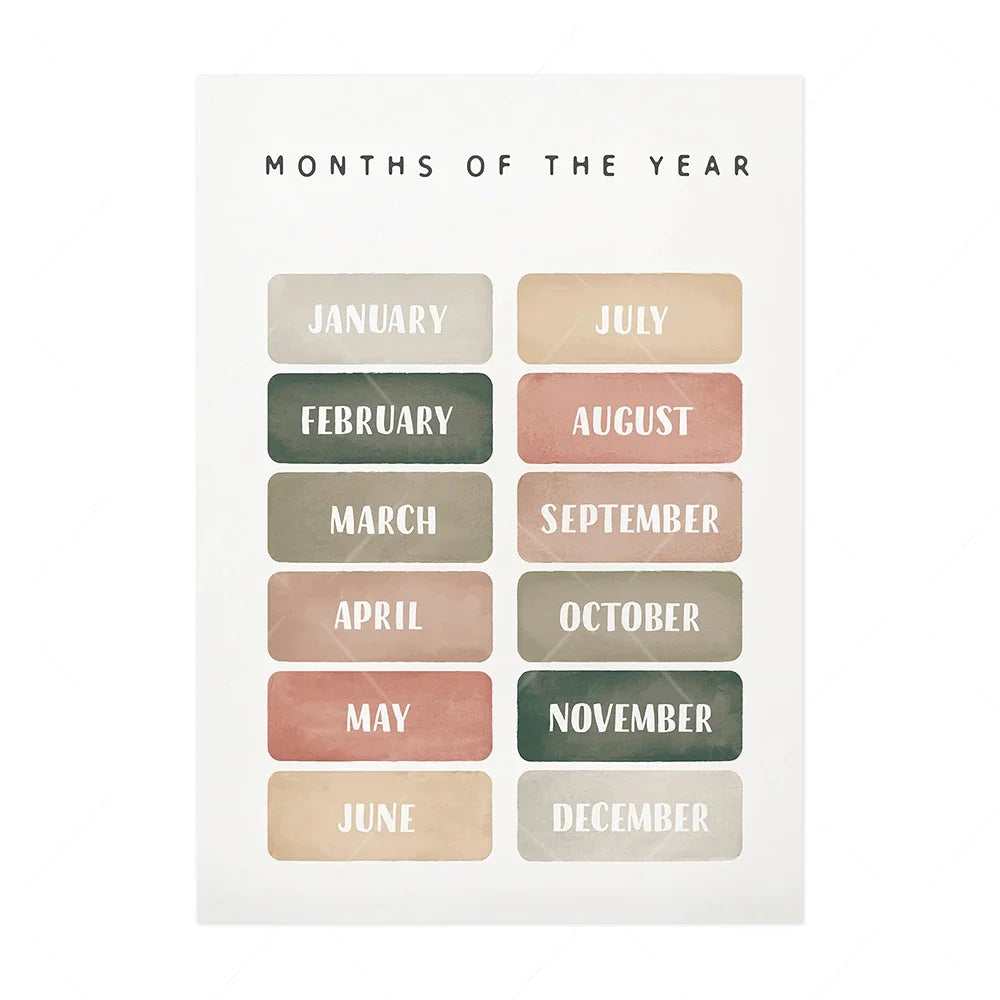 Alphabet & Number Educational Canvas Prints – Boho Nursery Wall Art
