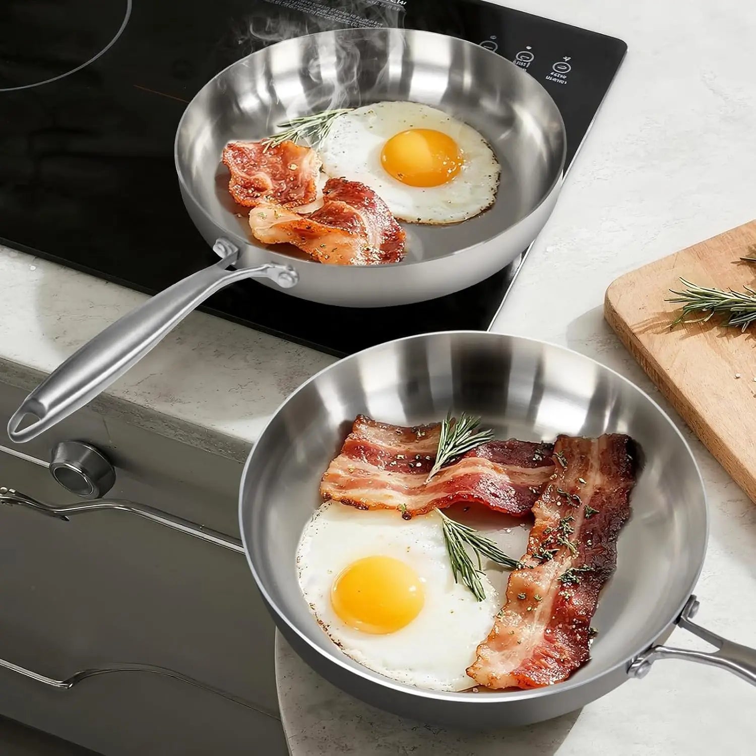 304 Stainless Steel Frying Pan, NonStick Pan Fried Steak Pot  Uncoated Kitchen Cookware For Gas Stove and Induction Cooker
