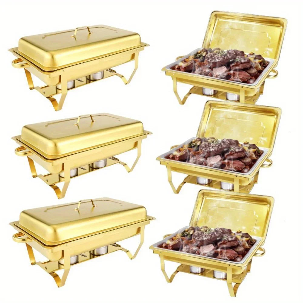 6 Pcs Buffet Baking Tray, 8 Quart Golden Baking Tray Buffet Set Full Size, Premium Stainless Steel Baking Tray Party Food Heater