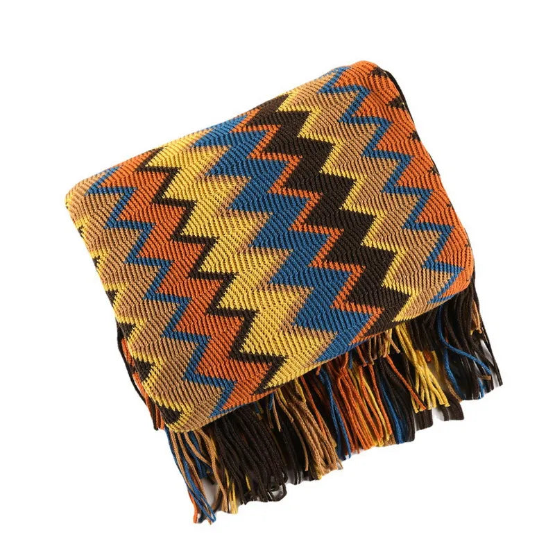 Boho Woven Zigzag Throw Blanket
