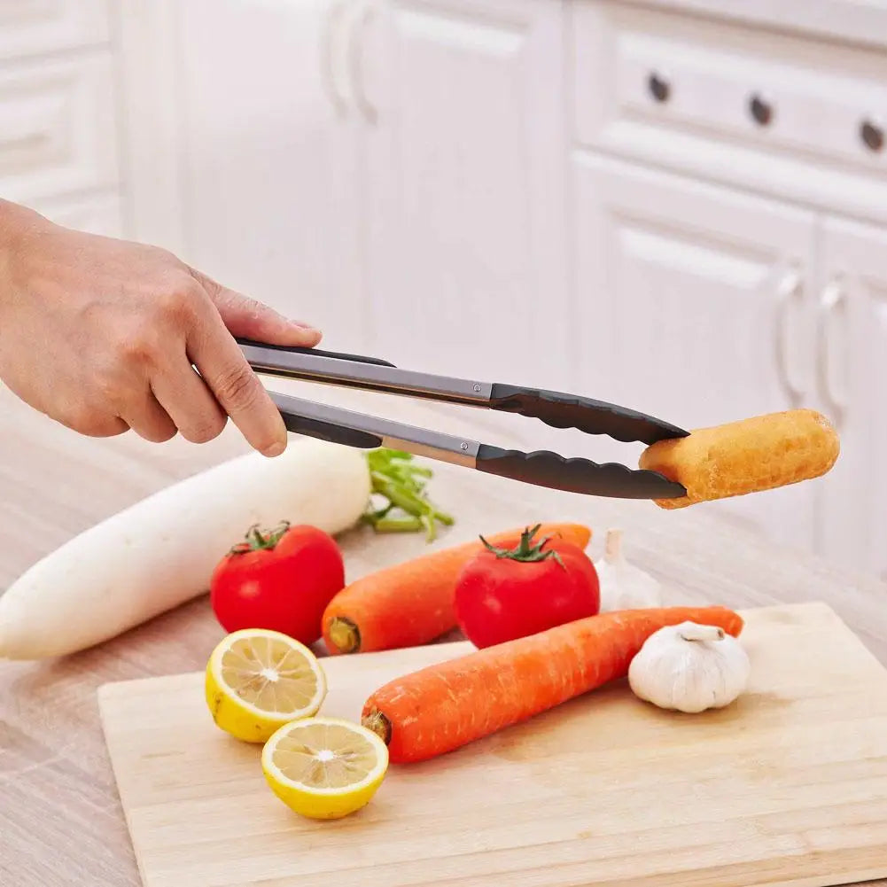 Stainless Steel BBQ Grilling Tongs – Anti-Scalding Food Clip & Non-Stick Serving Tool for Bread, Salad, Kitchen & Barbecue
