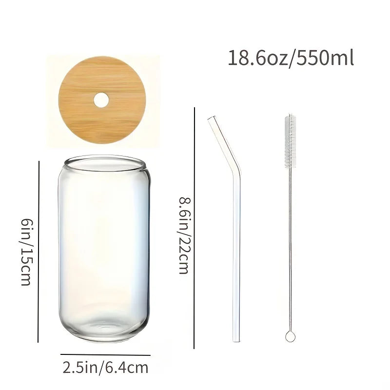 4-Piece 18.6oz Glass Cup Set with Bamboo Lids & Straws – Iced Coffee & Tea Glasses