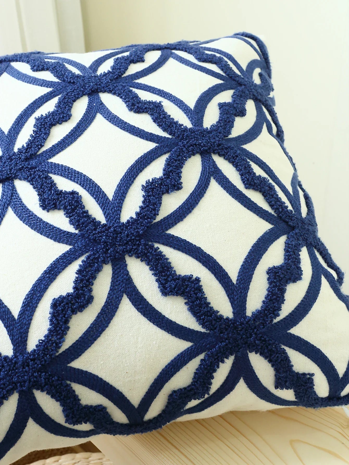 Geometric Embroidered Throw Pillow Cover – Modern Boho Home Decor Accent