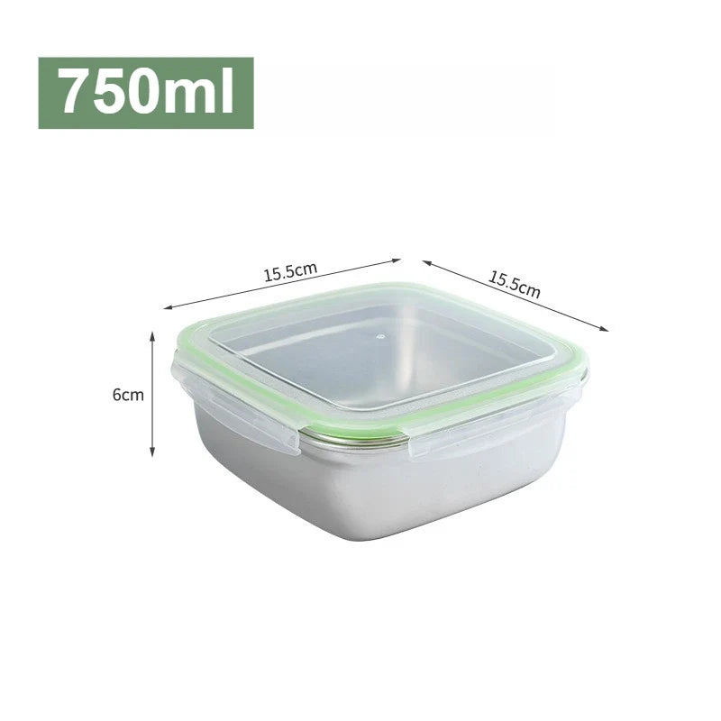 3 Pieces Stainless Steel Food Containers Food Storage Box Square Lunch Box 400/750/1200ml