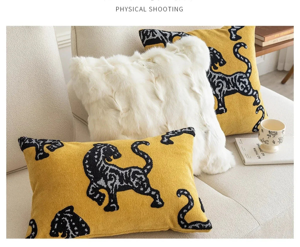 Tiger Embroidered Throw Pillow Cover – Luxury Boho Cushion Case for Sofa, Bed & Home Decor