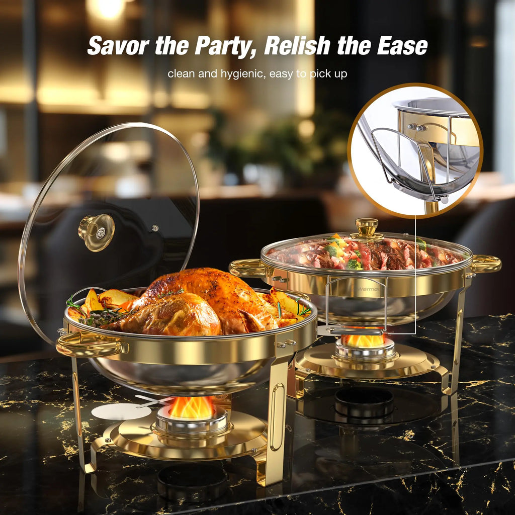 5QT Round Stainless Steel Chafing Dish Set – 2/4 Pack Buffet Warmers for Parties & Events