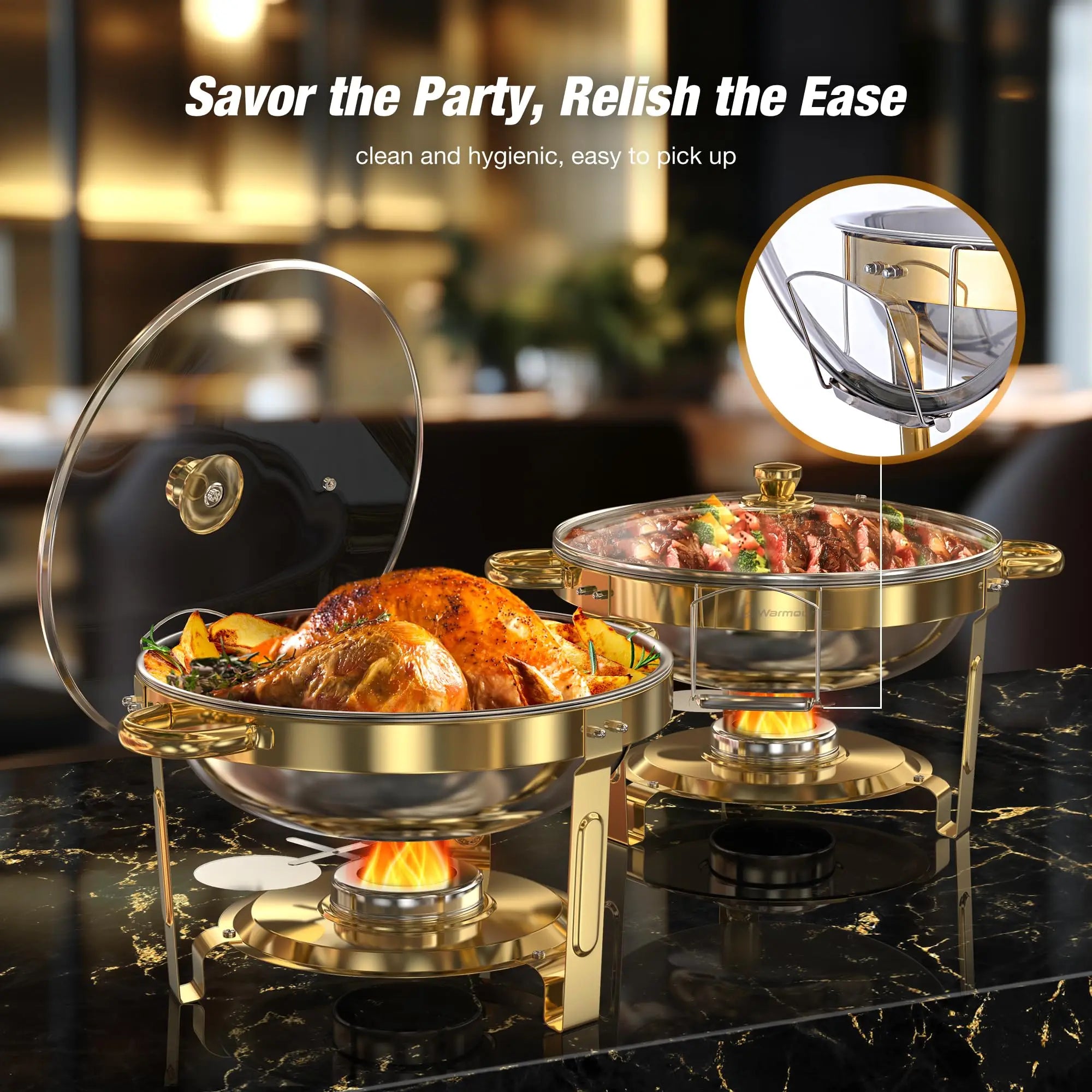 5QT Round Stainless Steel Chafing Dish Set – 2/4 Pack Buffet Warmers for Parties & Events
