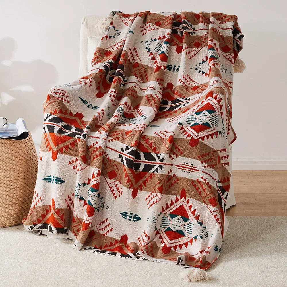 Knit Stripe Tassel Throw Blanket