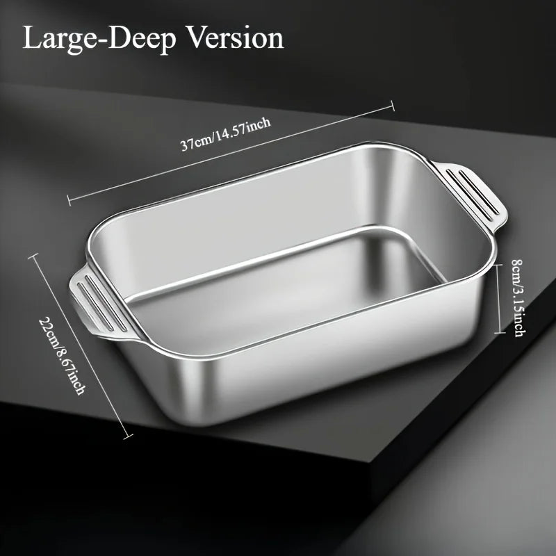 Stainless steel baking tray set, 1 large deep baking tray, non-stick, non-electric, multifunctional baking tray with handles