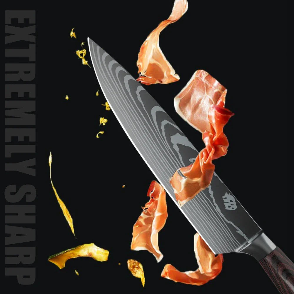 8/10pcs Gift Japanese Kitchen Knives Set Laser Damascus Pattern Chef Knife High Carbon Stainless Steel Sharp Fruit Slicing Knife