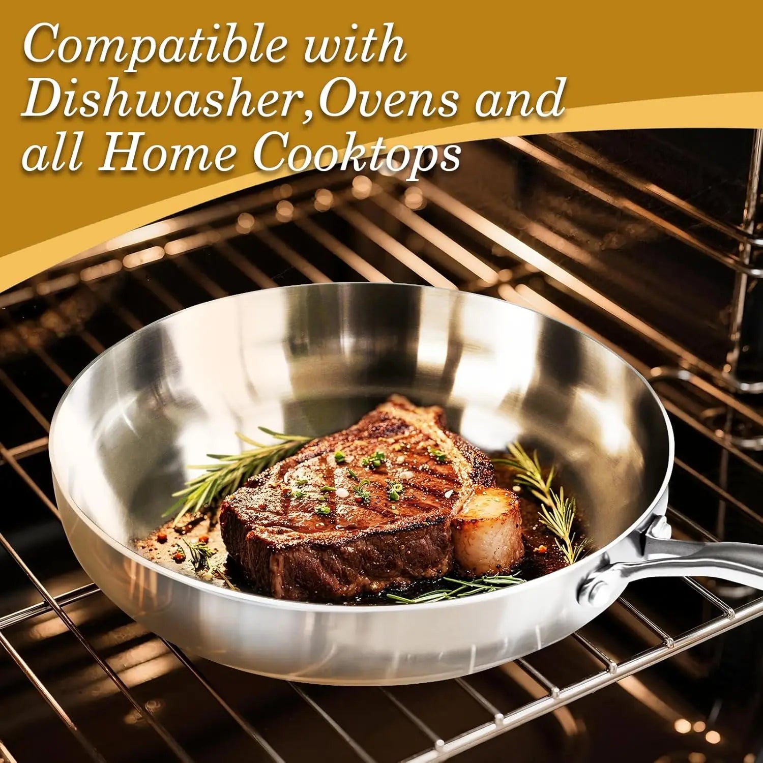 304 Stainless Steel Frying Pan, NonStick Pan Fried Steak Pot  Uncoated Kitchen Cookware For Gas Stove and Induction Cooker