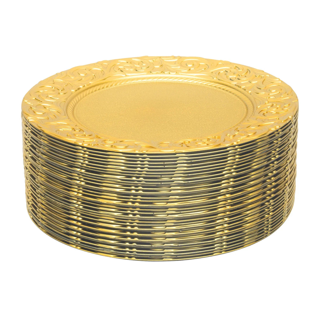 Charger Plates 100-Piece Set Round Reusable Serving Plates Gold Black Silver Green for Wedding Banquet Party Decor
