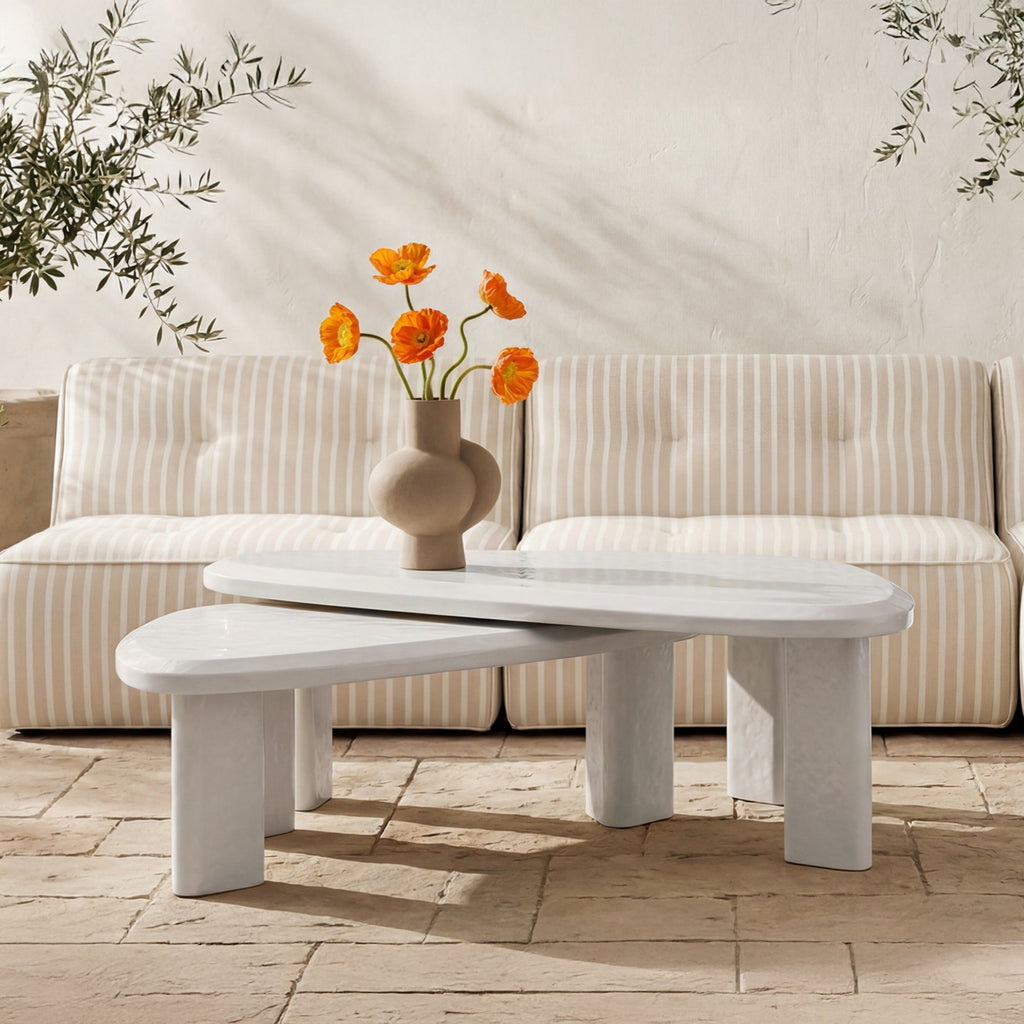 Moe's Home Sophie Outdoor Nesting Table Set Cream Lacquer