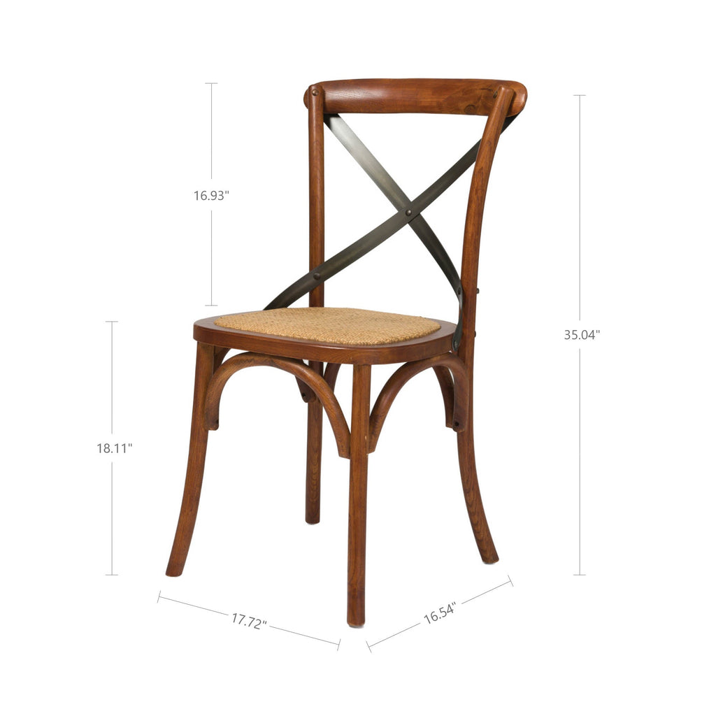 LH Home Cross Back Chair with Rattan Seat (Set of 2)