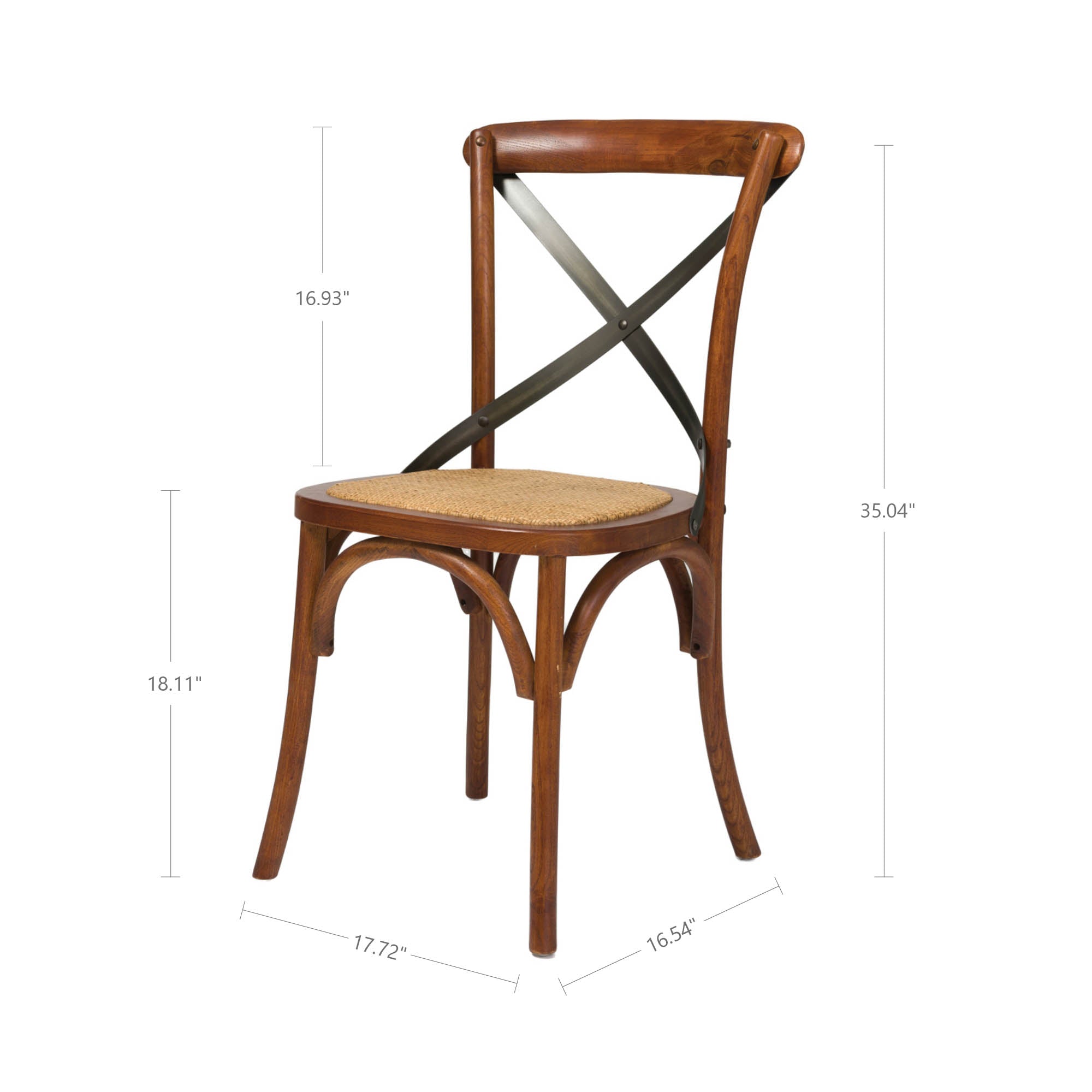 LH Home Cross Back Chair with Rattan Seat (Set of 2)
