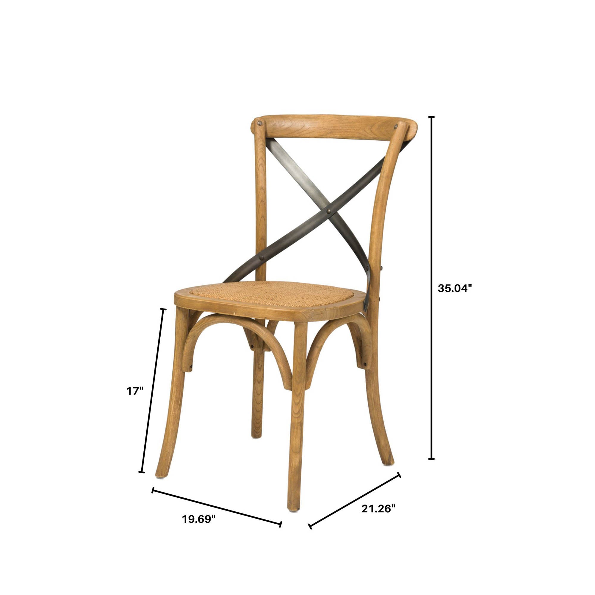 LH Home Cross Back Chair with Rattan Seat (Set of 2)