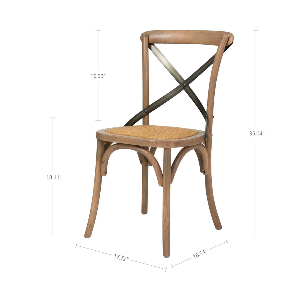 LH Home Cross Back Chair with Rattan Seat (Set of 2)