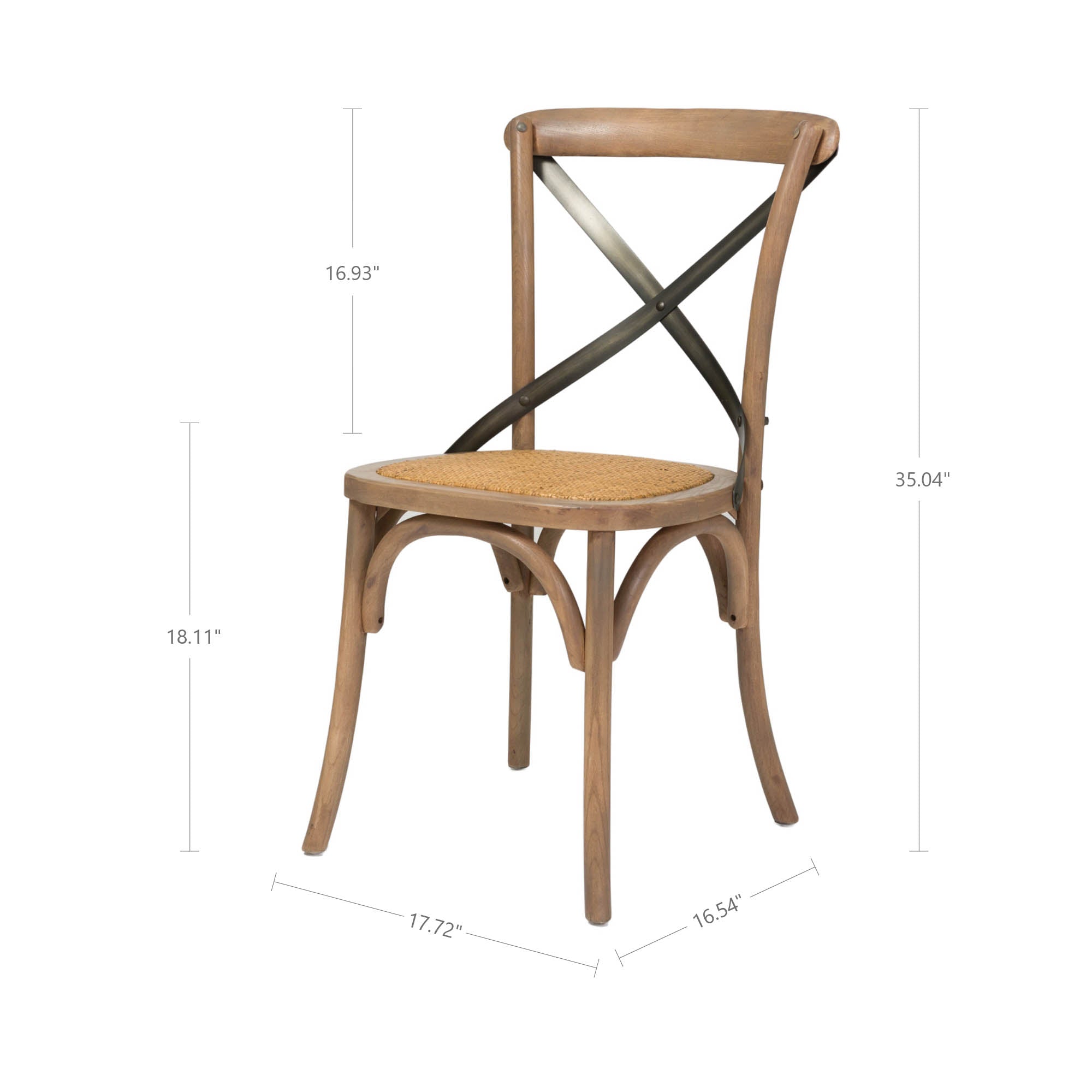 LH Home Cross Back Chair with Rattan Seat (Set of 2)